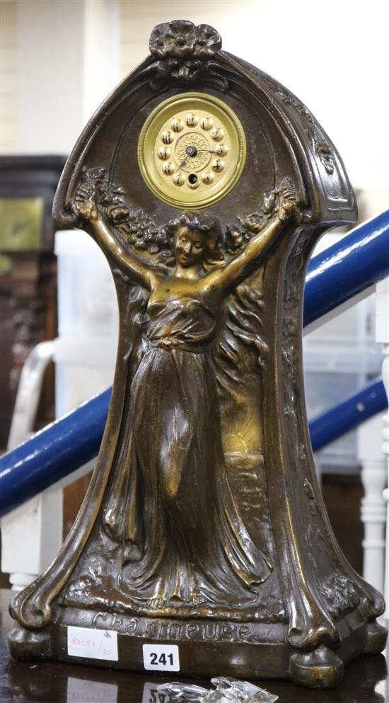 An Art Nouveau plaster figural mantel clock height 55cm